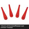 Vier rote Kunststoffmesser für Rasentrimmer