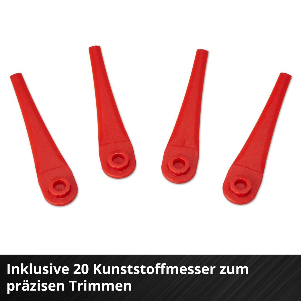 Vier rote Kunststoffmesser für Rasentrimmer