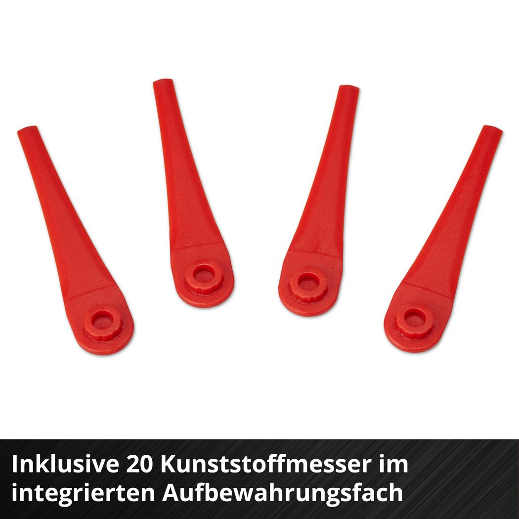 Vier rote Kunststoffmesser für Rasentrimmer