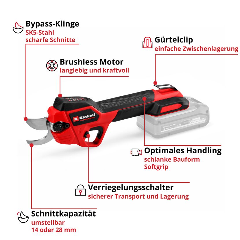 Akku-Astschere mit Bypass-Klinge