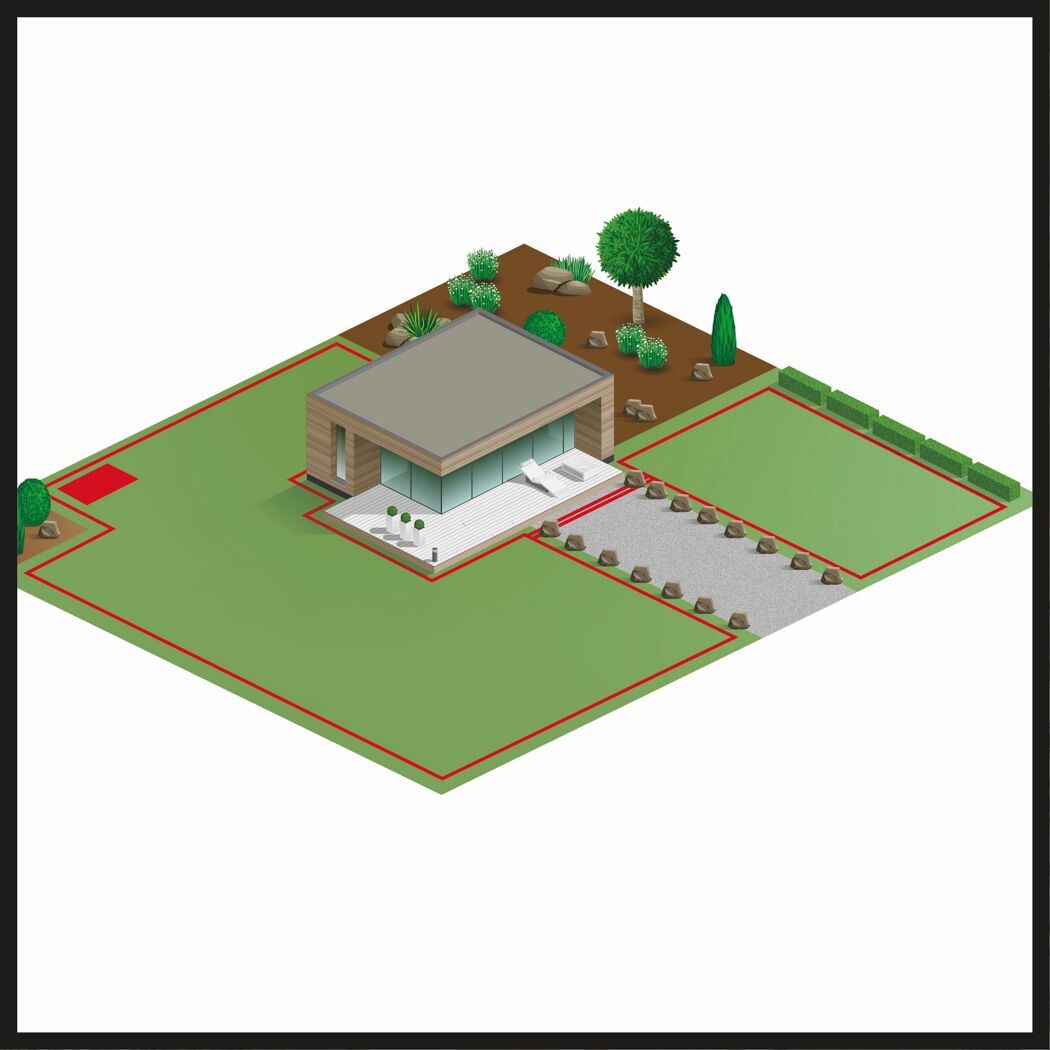 Garten mit Mähroboter-Begrenzungskabel