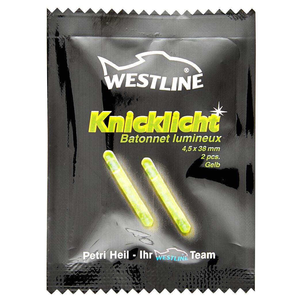 Zwei gelbe Knicklichter in einer Verpackung