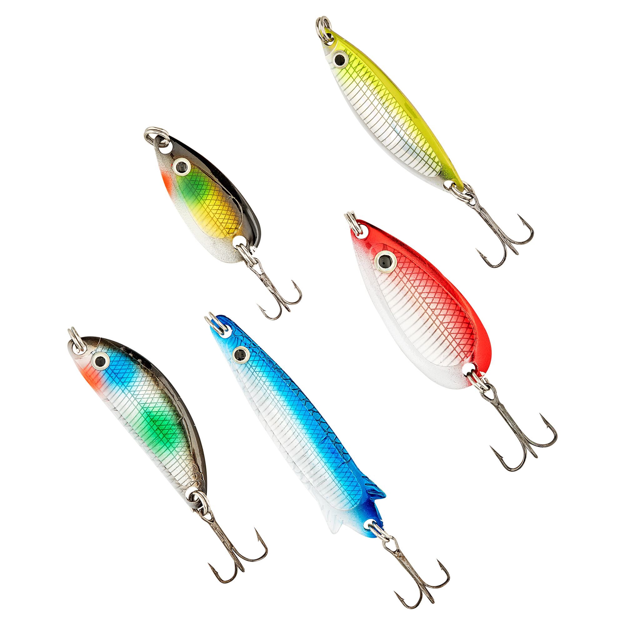 Fünf bunte Blinker für das Angeln.