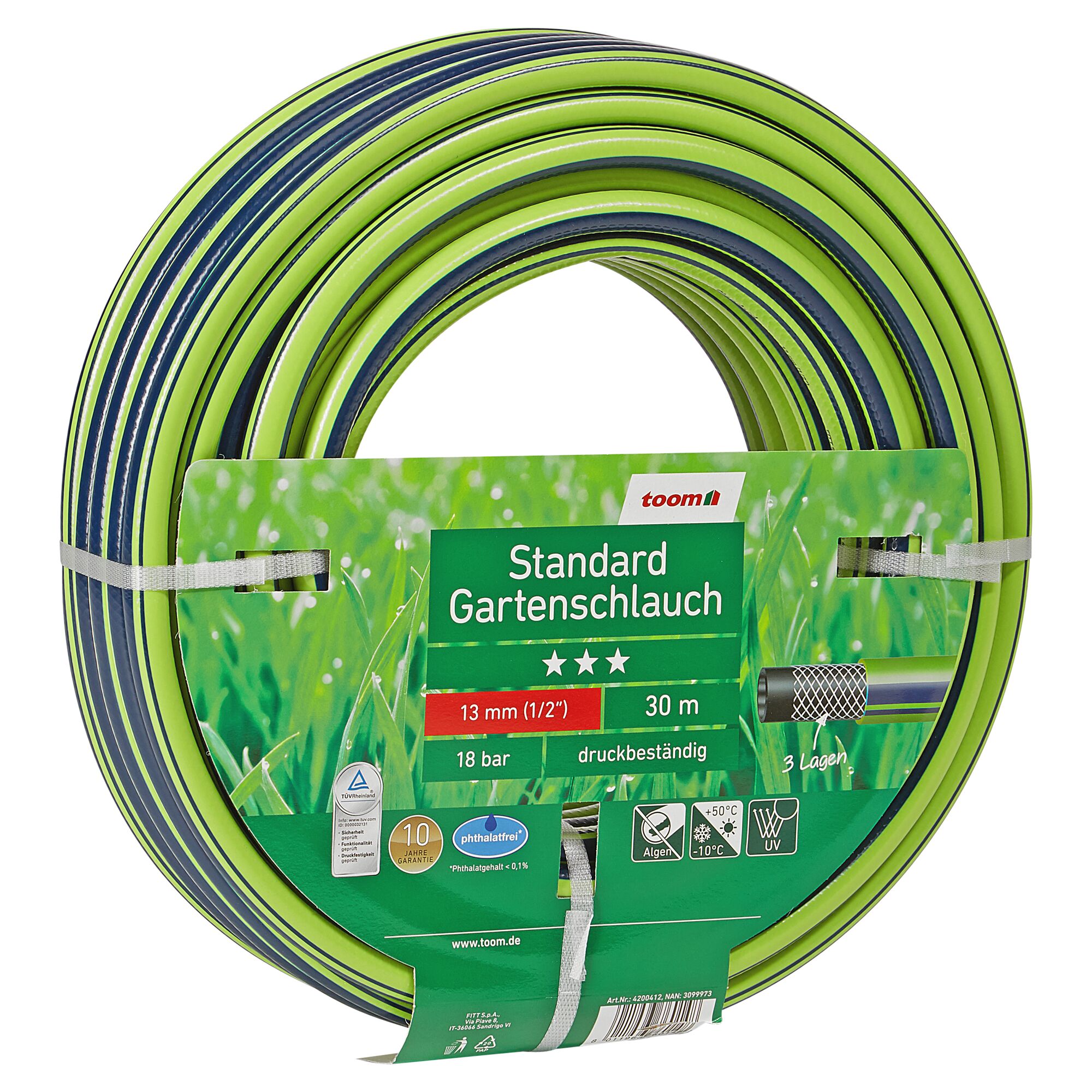 Grüner Gartenschlauch aufgerollt, 30 m