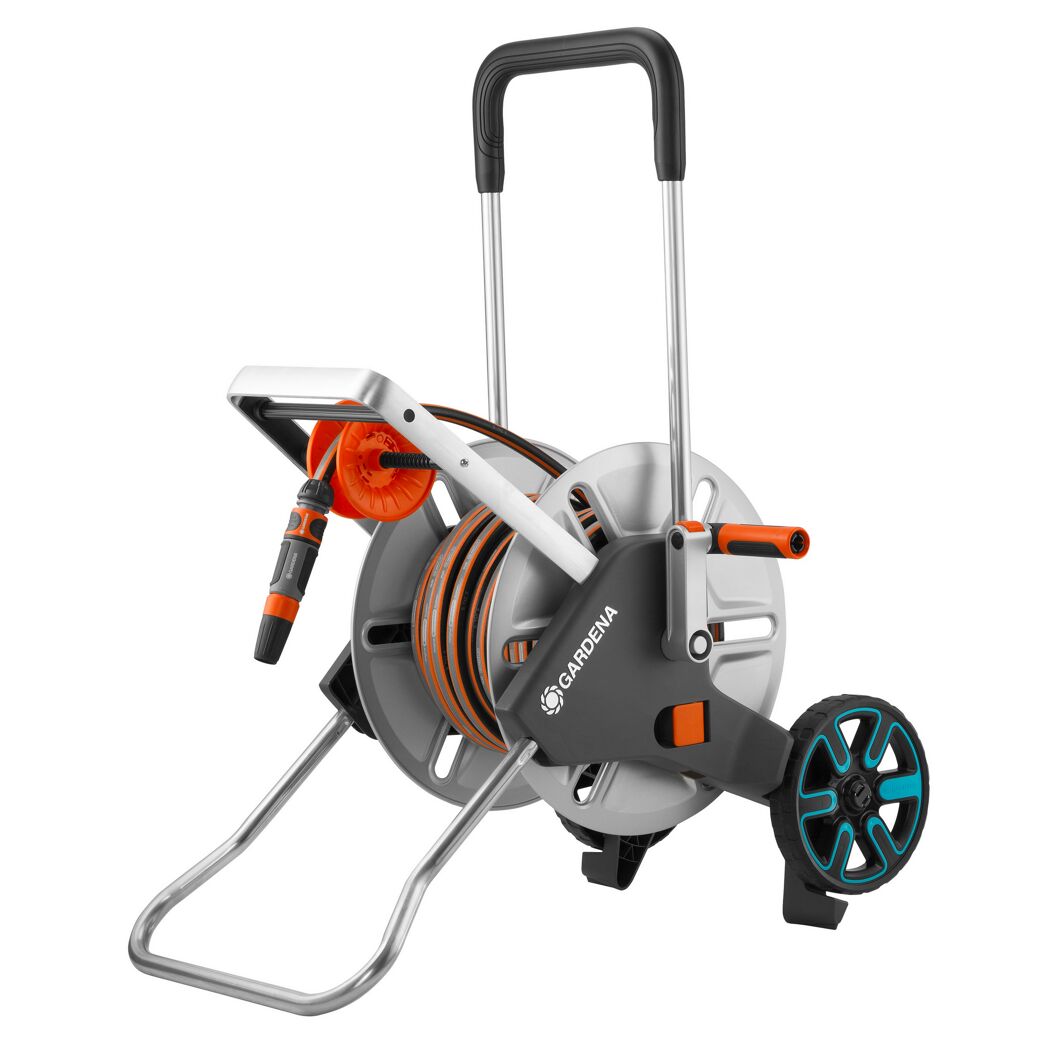 Schlauchwagen-Set 'CleverRoll M Easy Metall' silbern, orange 25 m Schlauchkapazität