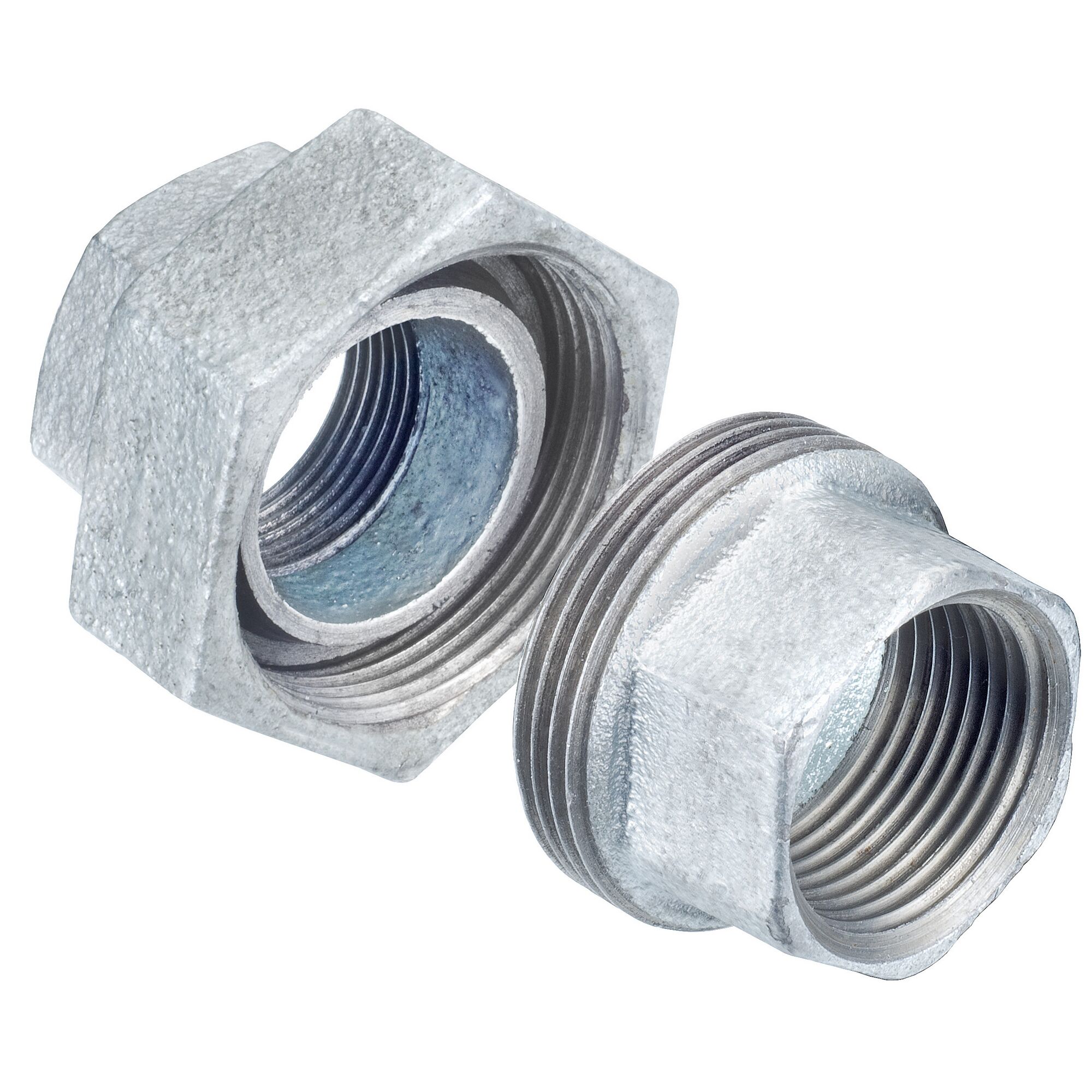 Zwei verzinkte Überwurfmuttern 1 Zoll