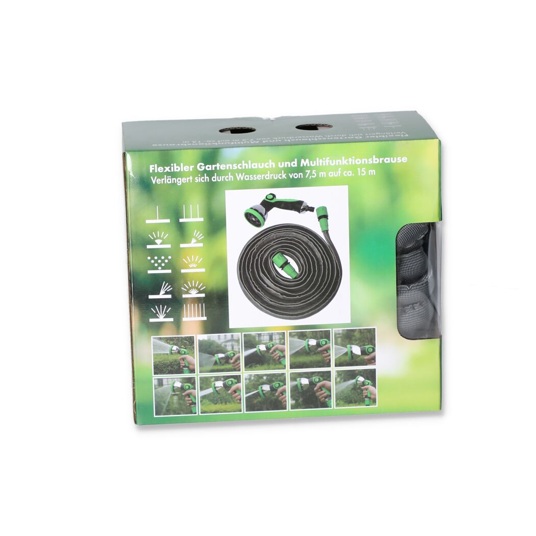 Flex-Gartenschlauch mit Multifunktionsbrause 15-30 m
