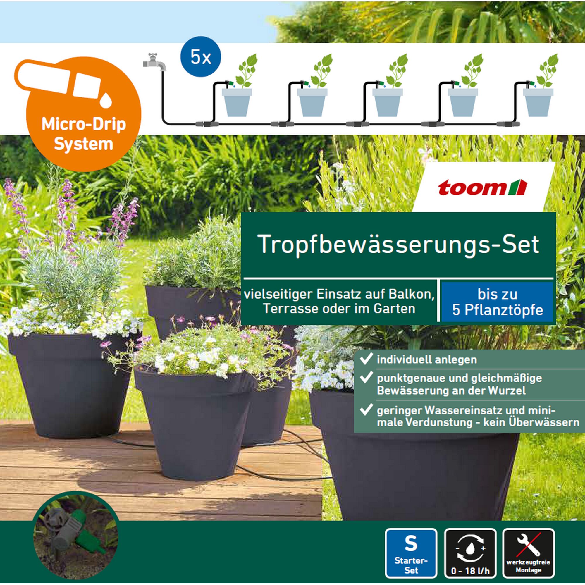 toom Tropfbewässerungs-Set für bis zu 5 Pflanztöpfe