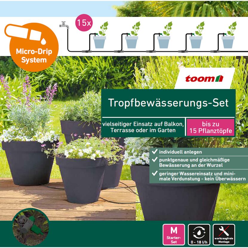 Tropfbewässerungs-Set für bis zu 15 Pflanztöpfe