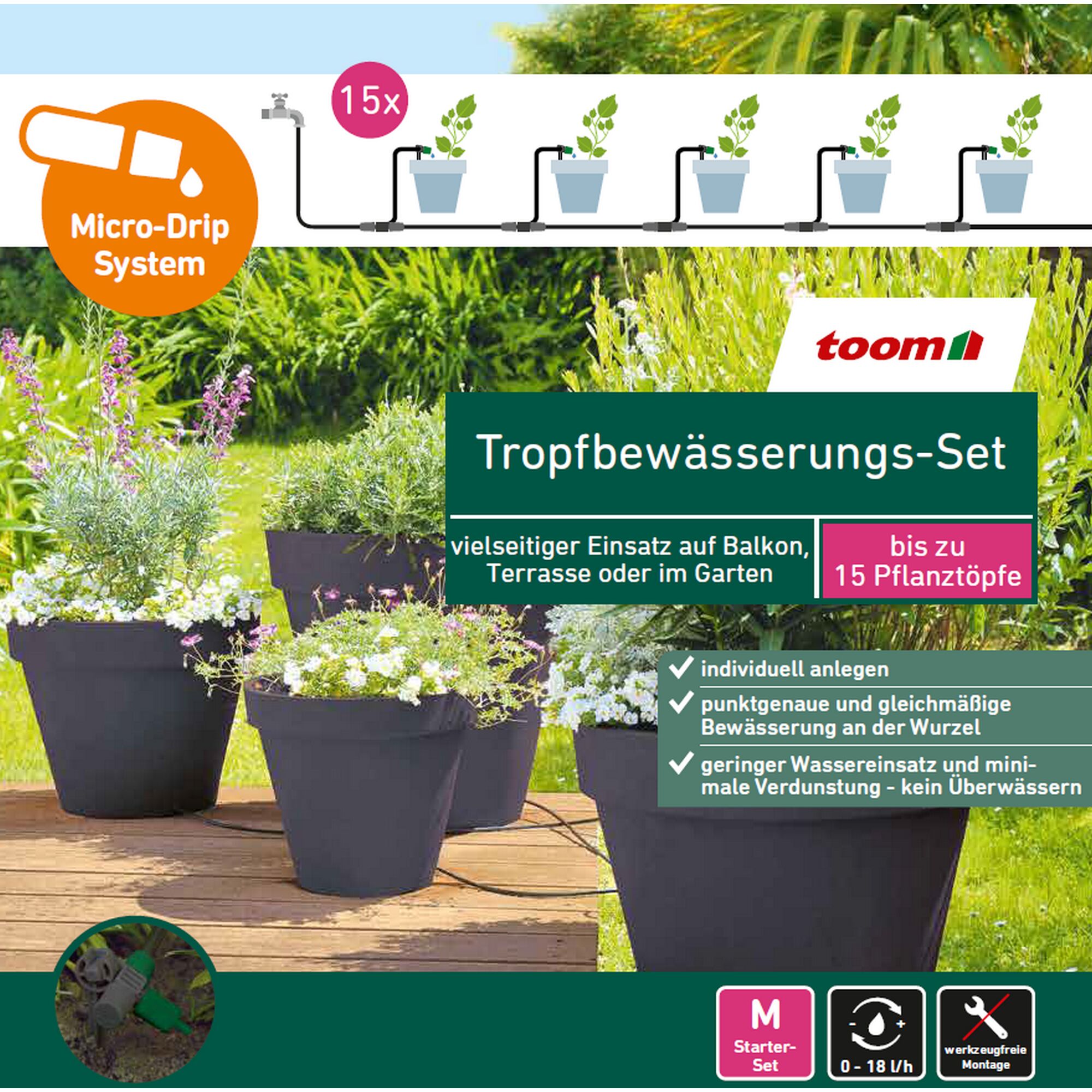 Tropfbewässerungs-Set für bis zu 15 Pflanztöpfe