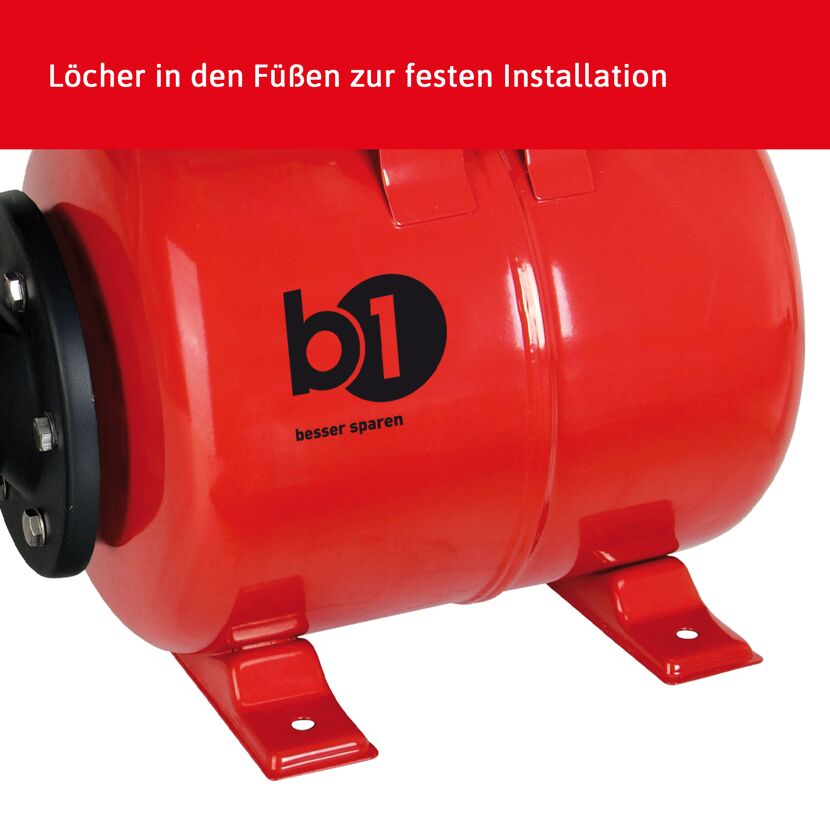 Roter Druckkessel mit schwarzen Füßen und b1 Logo