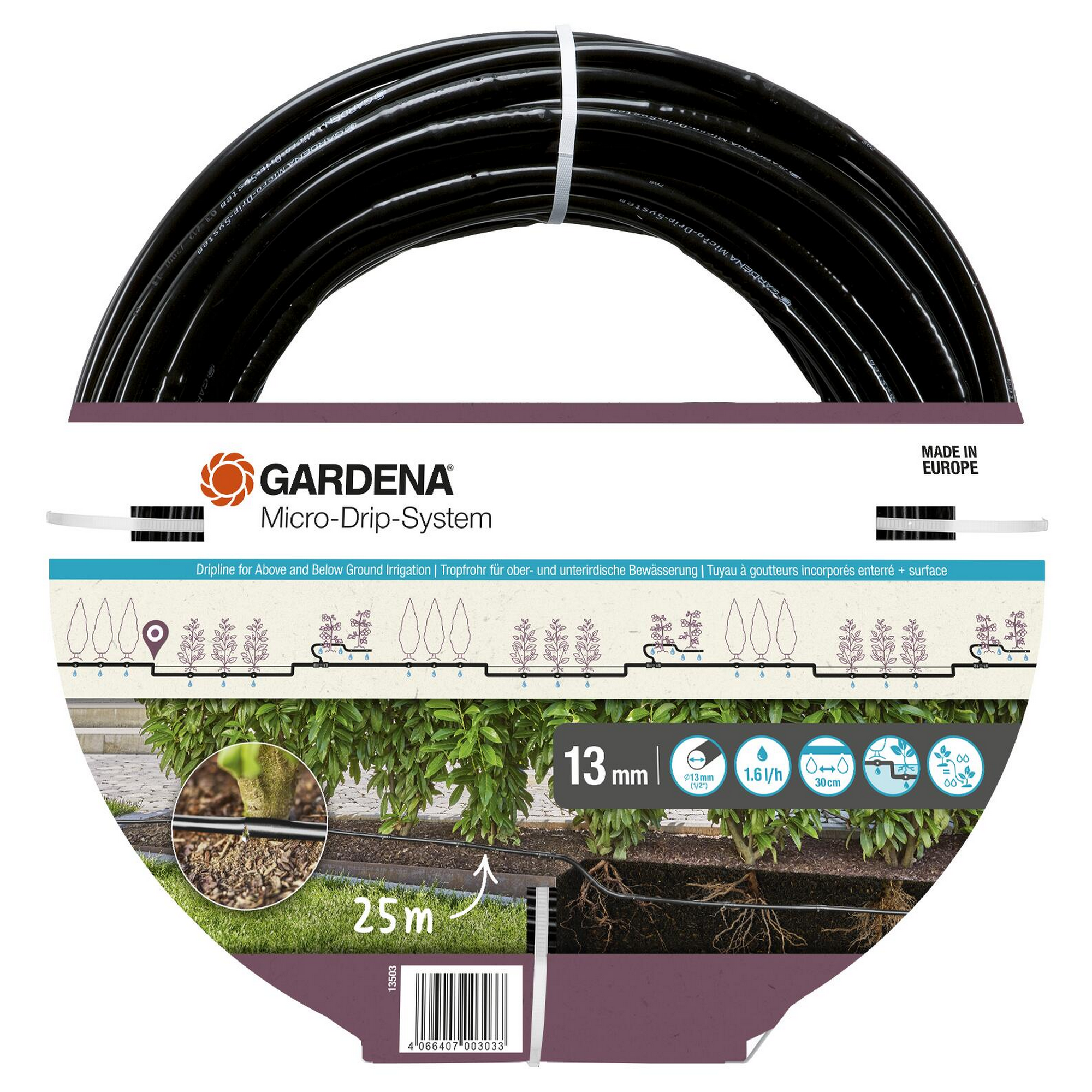 Gardena Tropfrohr ‚Micro-Drip-System‘ Ø 13 mm ober- und unterirdisch 25 m