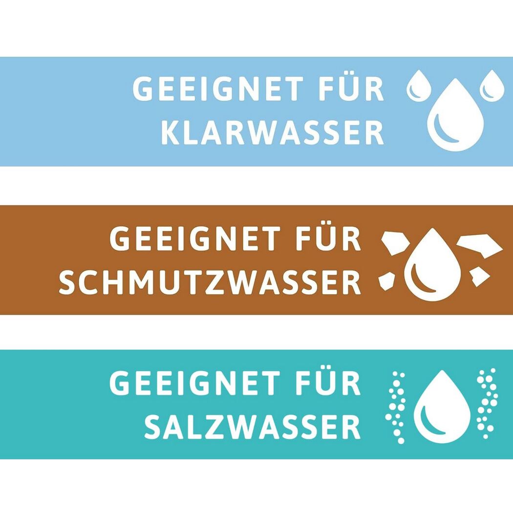 Geeignet für Klar-, Schmutz- und Salzwasser