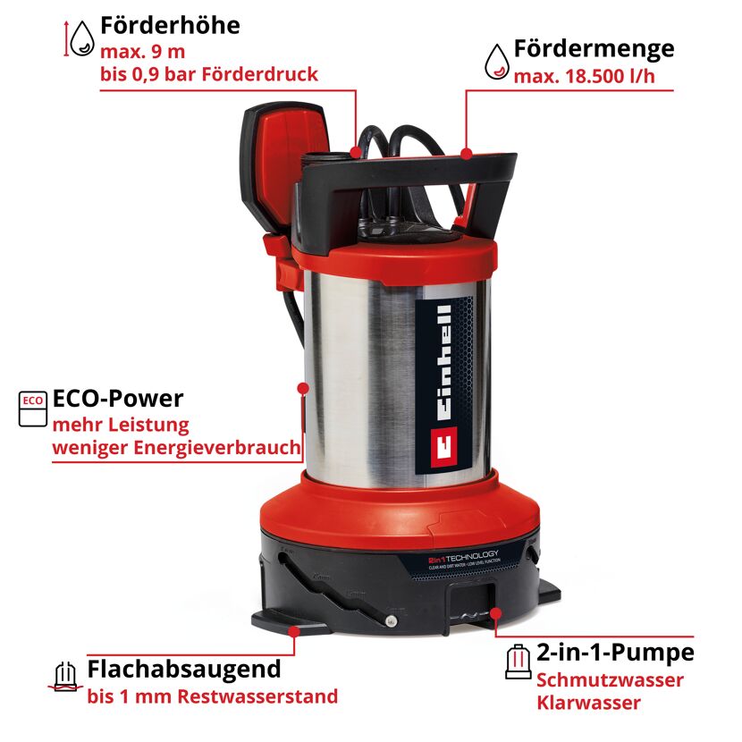 Rote Einhell Schmutzwasserpumpe
