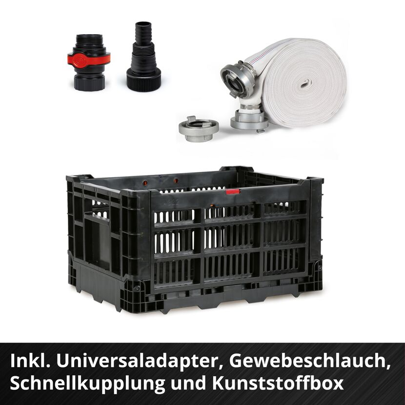 Gewebeschlauch, Kupplung und Kunststoffbox