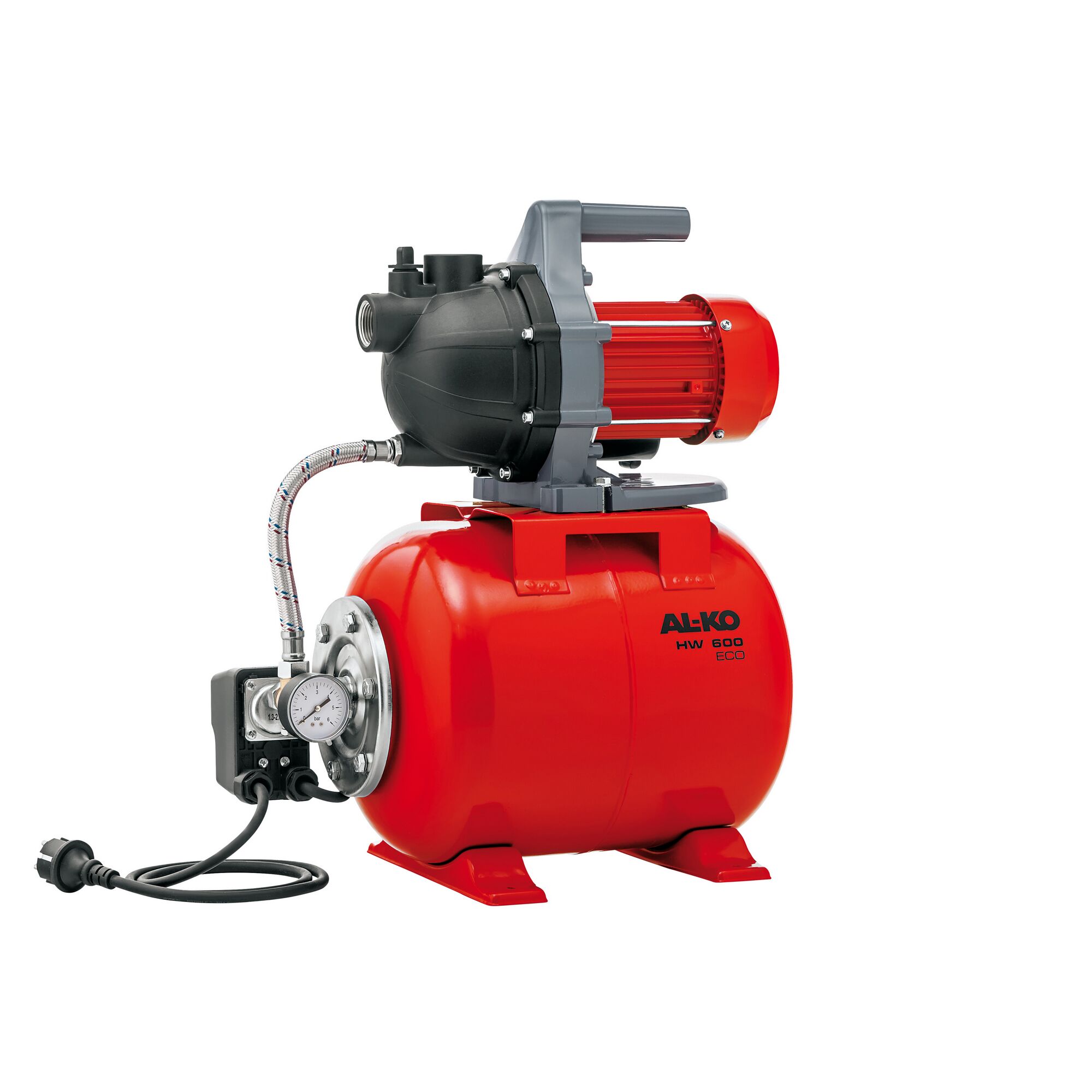 Rotes Hauswasserwerk mit Druckanzeige