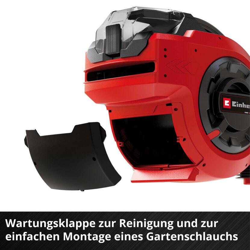 Schlauchtrommel mit geöffneter Wartungsklappe