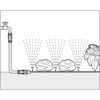 Schlauchregner bewässern Rosen und andere Blumen