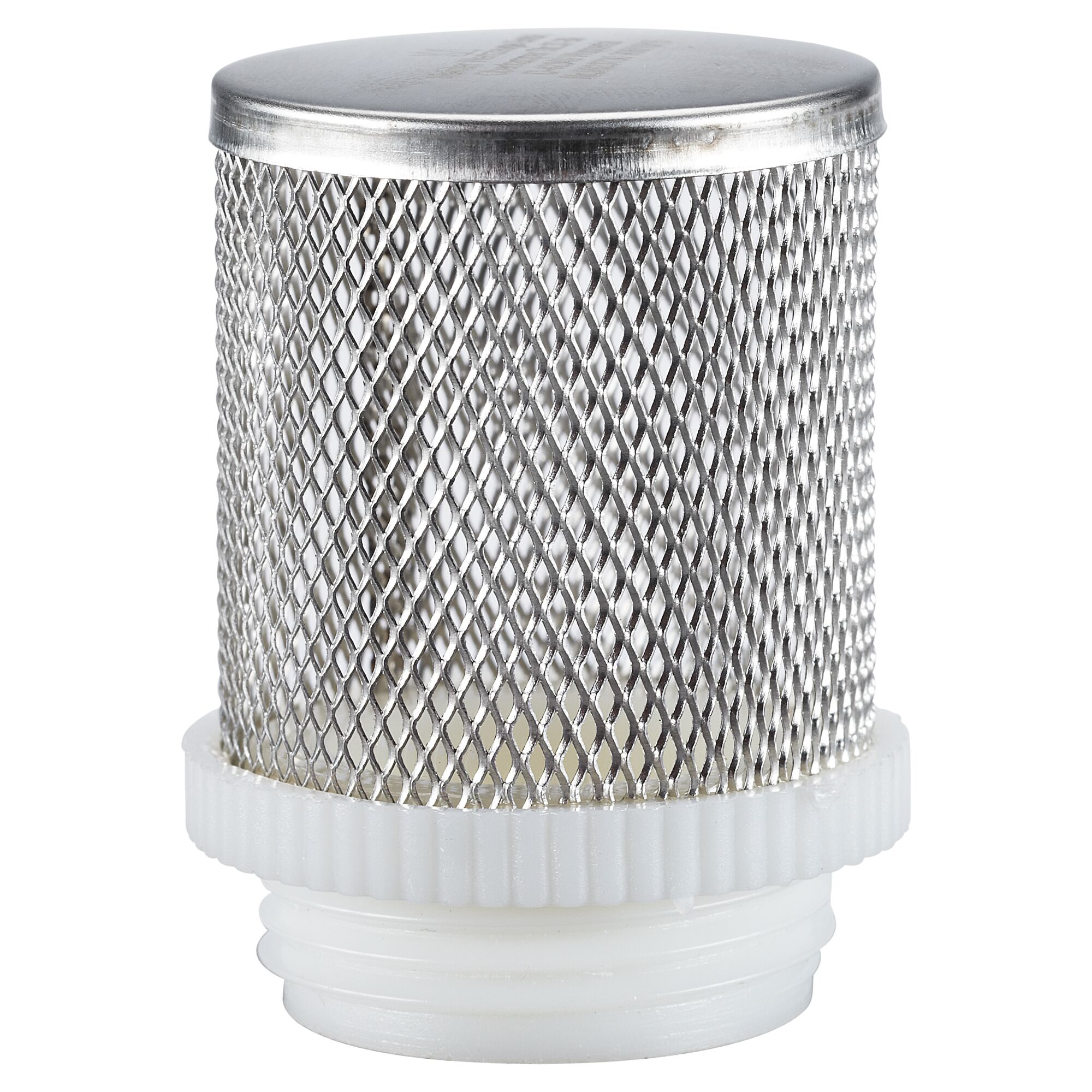 Saugkorb mit Metallgewebe und weißem Kunststoffanschluss