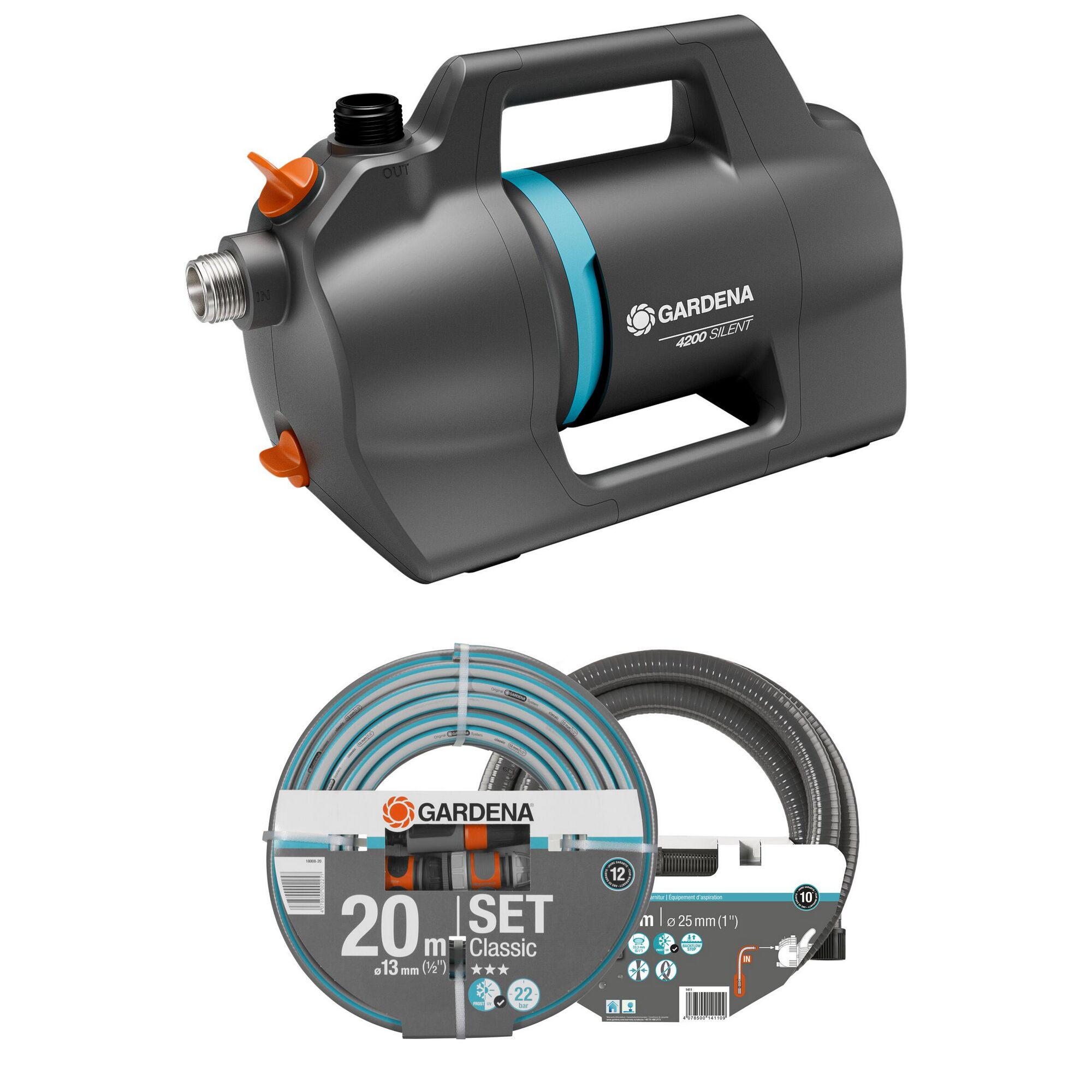 GARDENA 4200 Silent Gartenpumpe mit Schlauch
