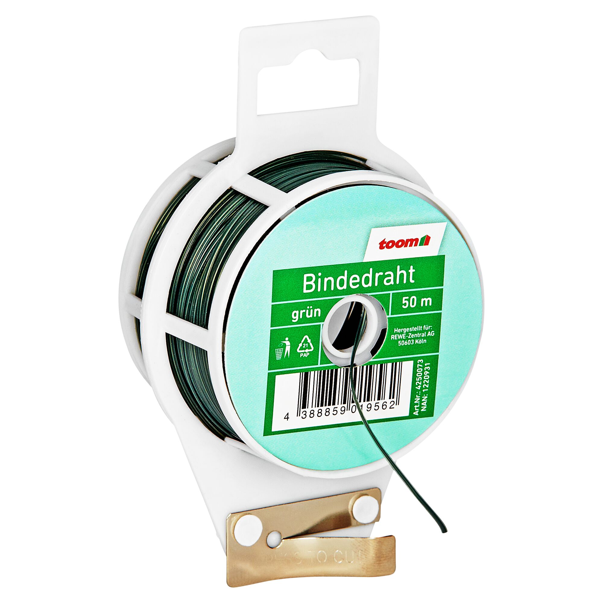 Grüner Bindedraht auf Spule mit integriertem Drahtabschneider