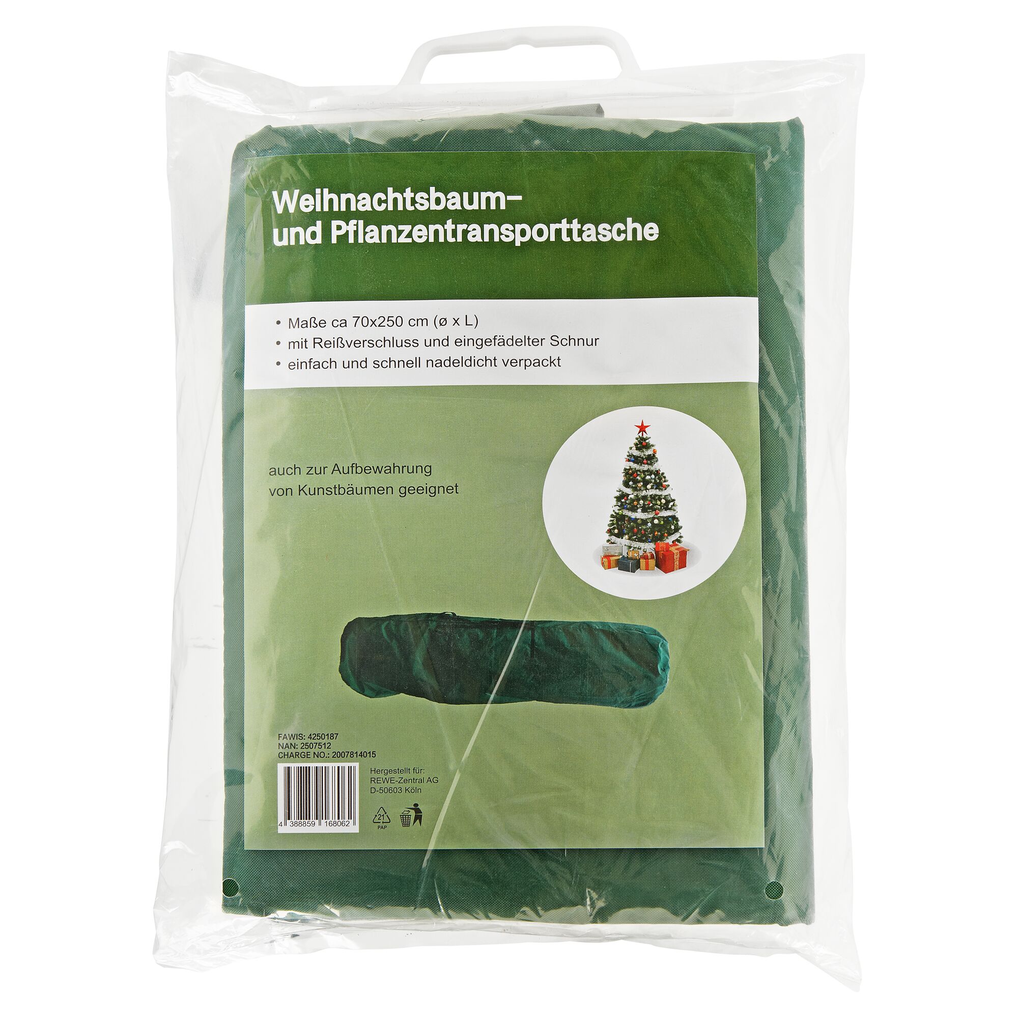 Grüne Weihnachtsbaumtasche in Verpackung