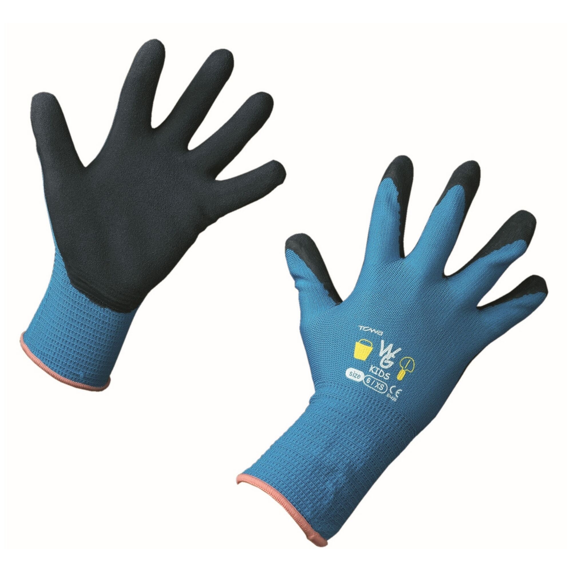 Blaue Gartenhandschuhe für Kinder, Größe XS.