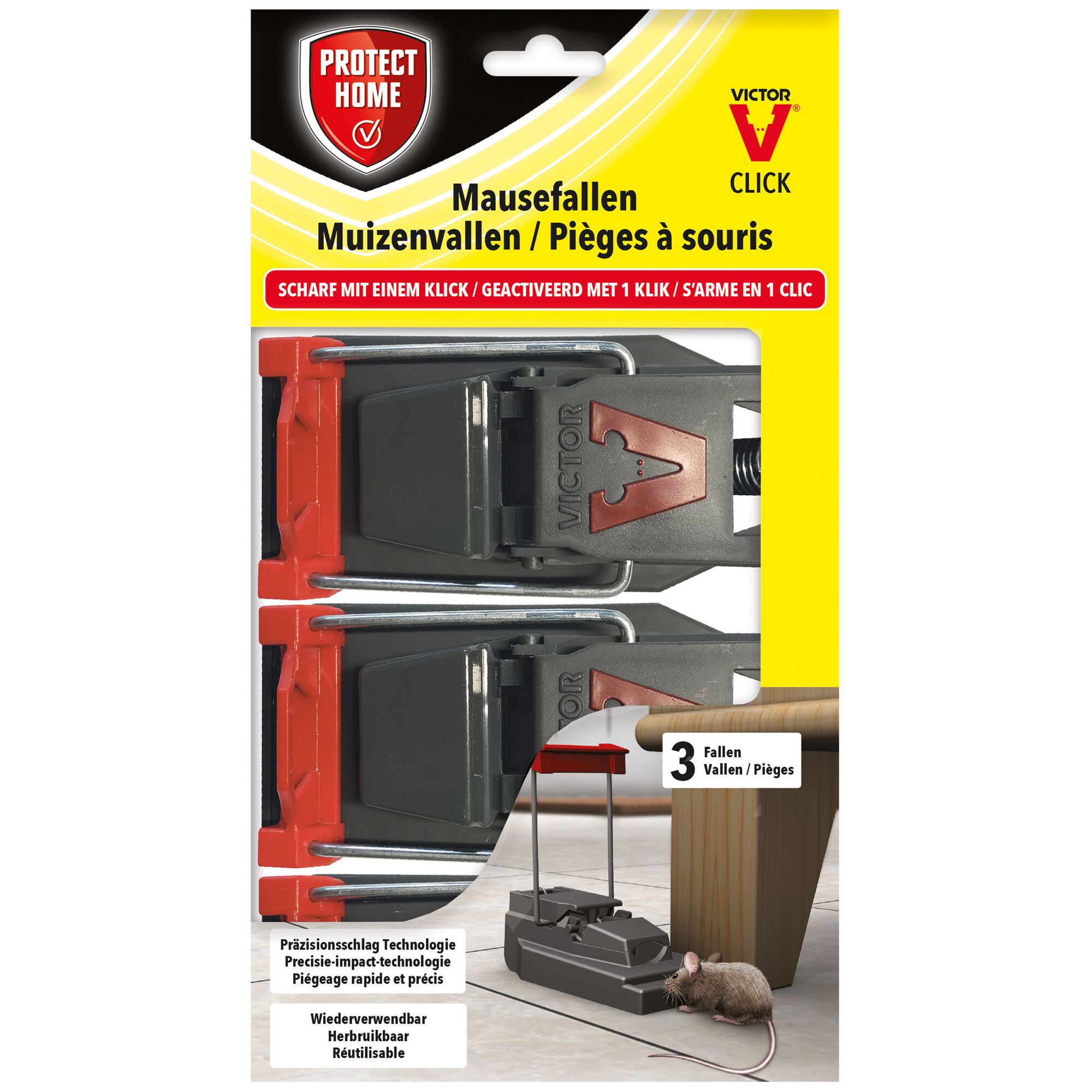 Drei Victor Click Mausefallen
