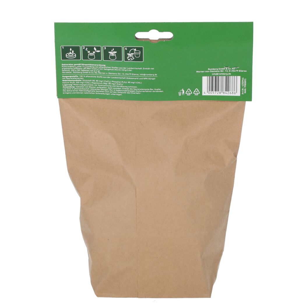 Rückseite Kokos Quelltabletten Verpackung