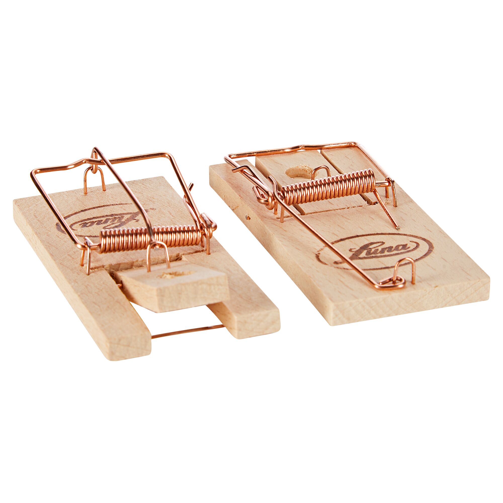 Zwei Mausefallen aus Holz.