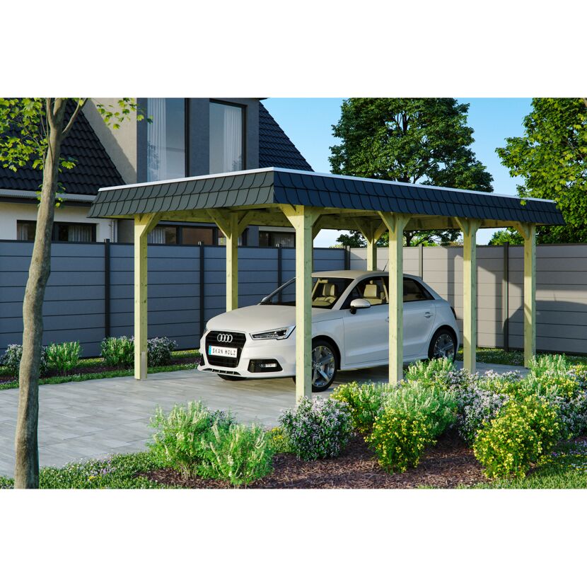 Einzelcarport 'Spreewald' 345 x 589 cm schwarze Blende KDI imprägniert