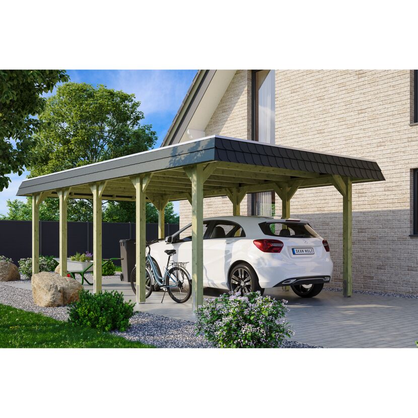 Einzelcarport 'Spreewald' 396 x 741 cm schwarze Blende KDI imprägniert