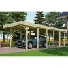 Holz-Carport mit Auto und Fahrrad