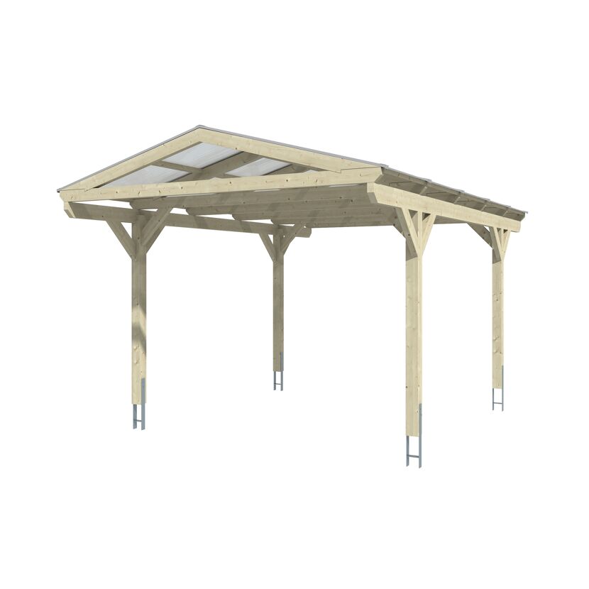 Heller Holz-Carport mit grauem Dach