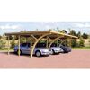 Doppelcarport aus Holz mit zwei Autos