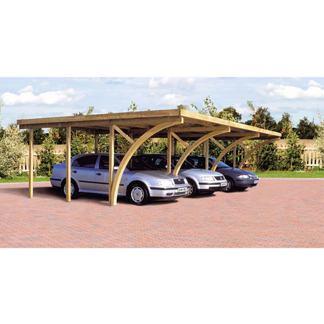 Doppelcarport aus Holz mit zwei Autos