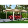 Auto unter einem Carport aus Holz.