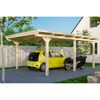 Auto und Motorrad unter einem Carport