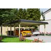 Doppelter Carport aus Holz mit zwei Autos