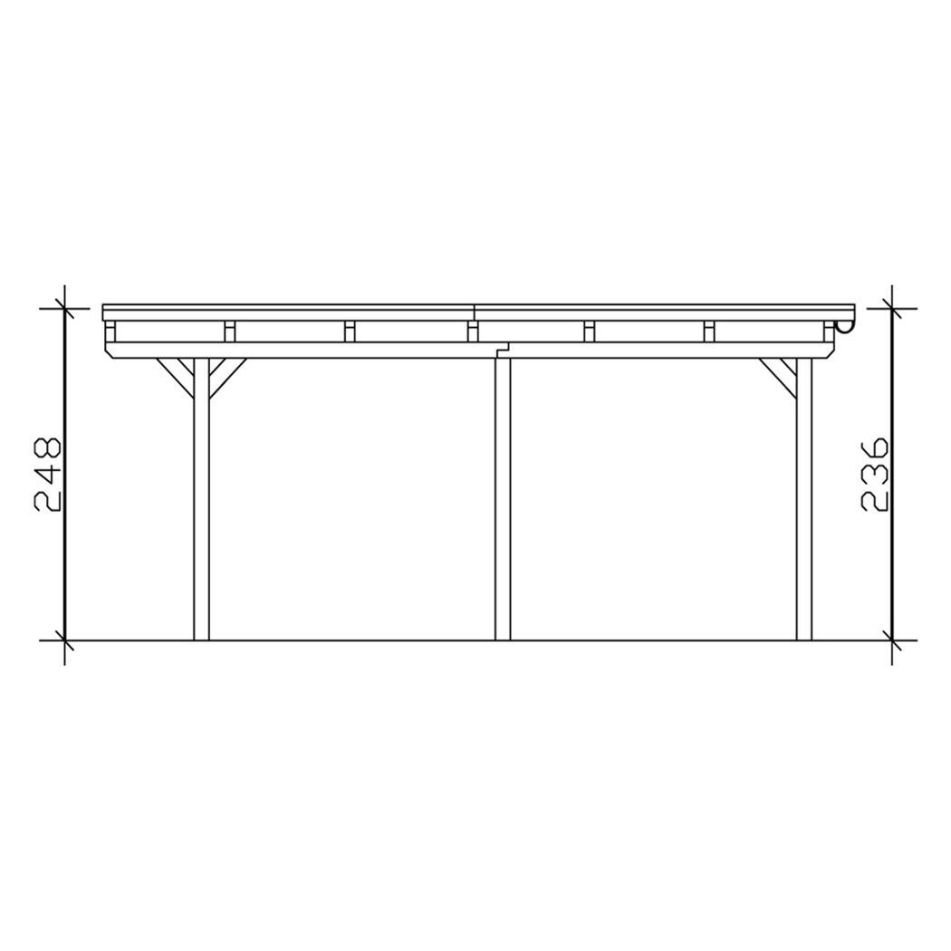 Zeichnung eines Carports mit Alu-Dach und Maßen.