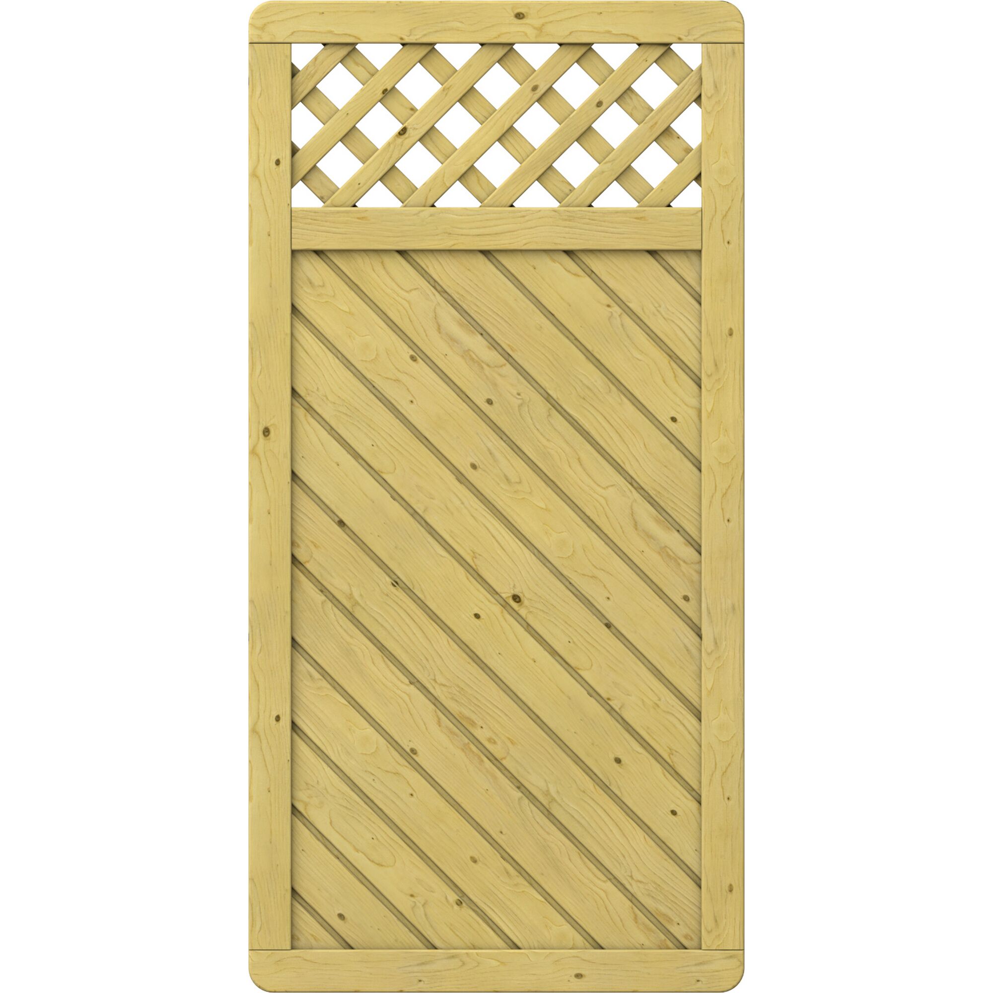 Holzzaun mit diagonalen Latten und Gitter