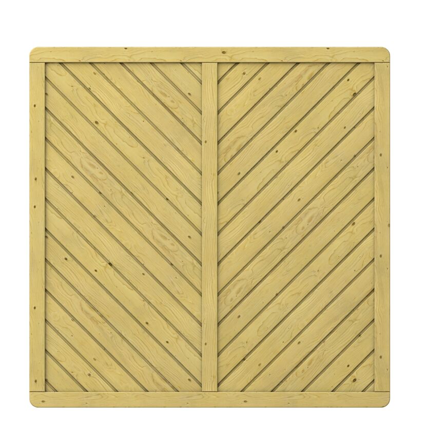 Quadratisches Holzbrett mit diagonal verlaufenden Holzlatten