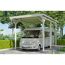 Weißer Hymer-Camper unter einem Carport.