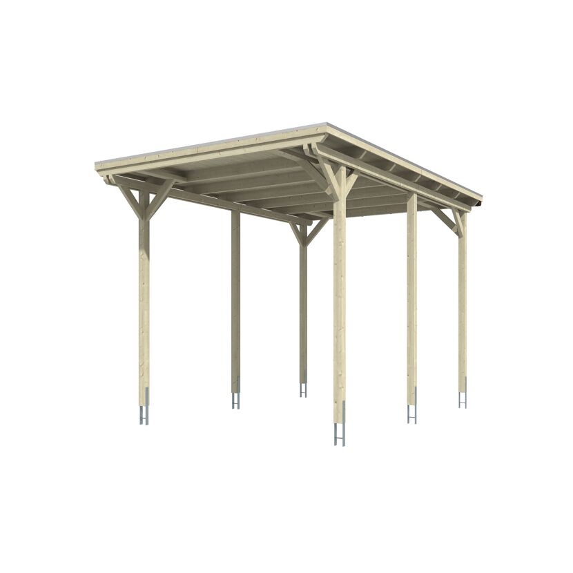 Heller Carport aus Holz.