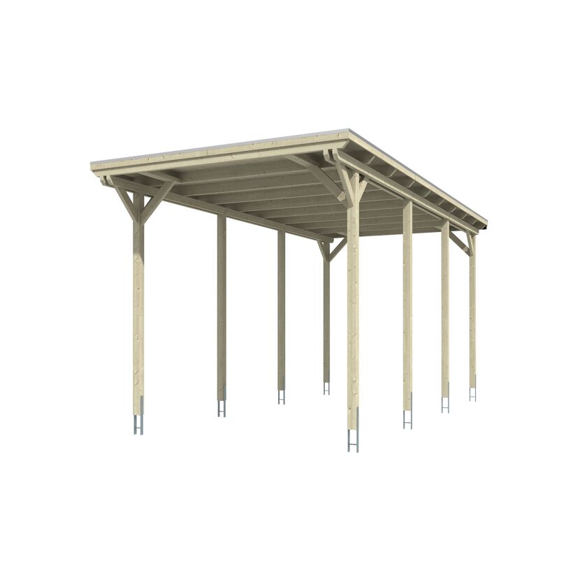 Heller Carport aus Holz mit grauem Dach