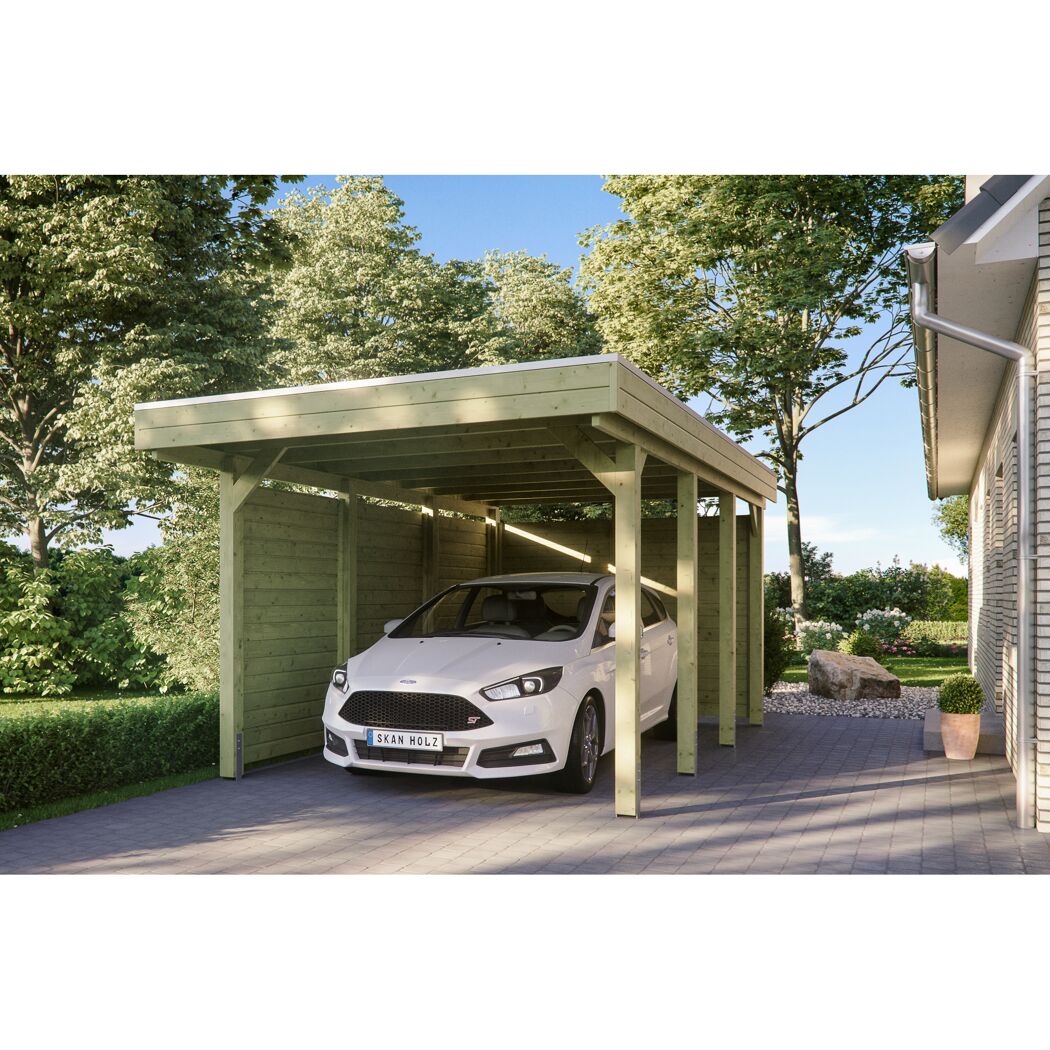 Auto unter einem grünen Carport