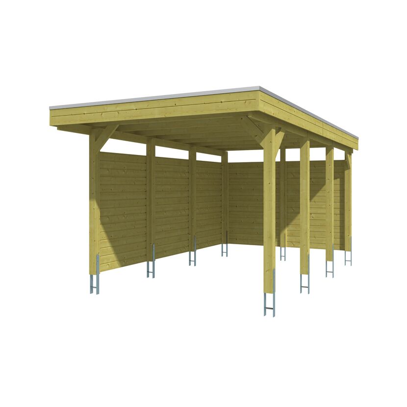 Holzcarport mit Pultdach und Seitenwänden