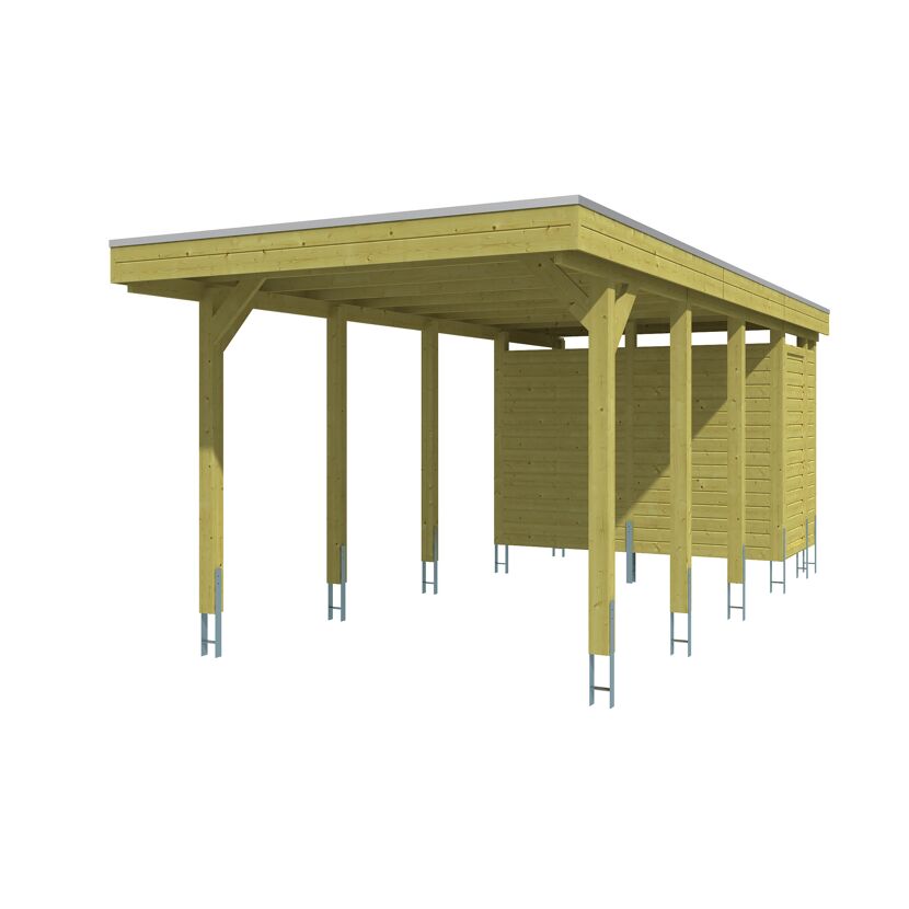 Holzcarport mit teilweisen Seitenwänden