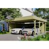 Doppelcarport aus Holz mit zwei Autos