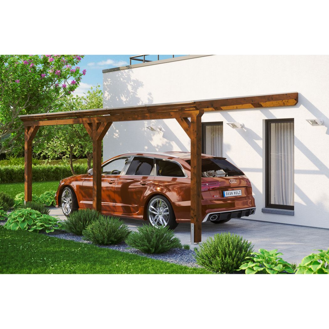 Auto unter einem hölzernen Carport